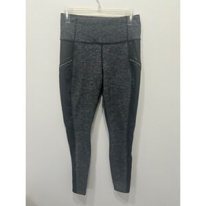 Athleta Luxe Metro Drifter Leggings Womens S Grey Herringbone Faux Leather Panel